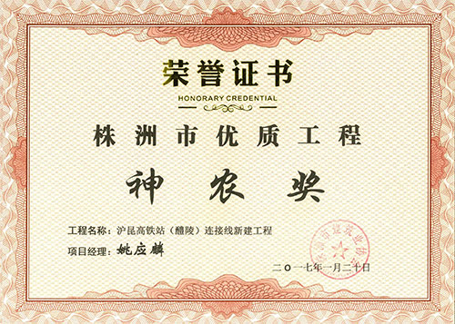 2015-16年度株洲市優(yōu)（神農(nóng)獎）項(xiàng)目經(jīng)理證書（滬昆高鐵站連接線姚應(yīng)麟）